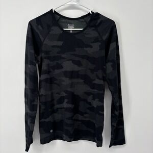 Athleta Speedlight Black Gray Camo Top Unstinkable Size Small Long Sleeve‎ Gym